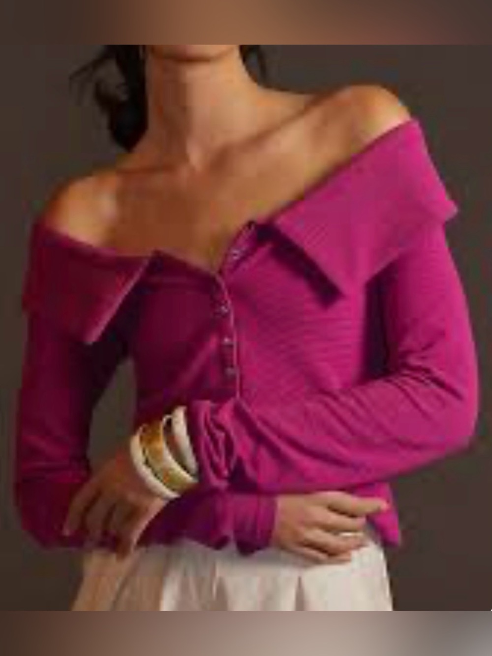 Maeve by Anthropologie Fuchsia Off-the-Shoulder Button-Front Blouse - Size XS